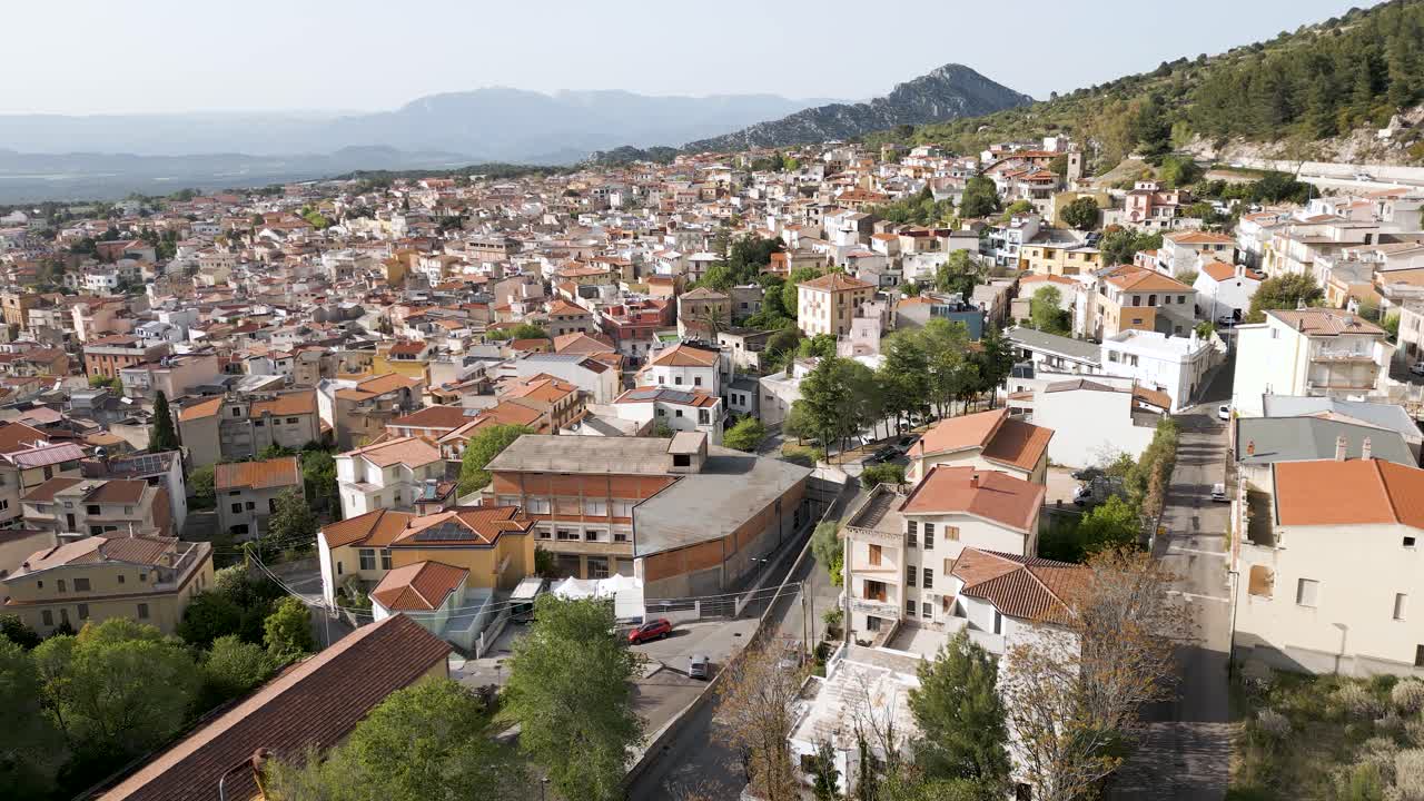 Aerial View of a Charming Mediterranean Town Nestled in the Mountains