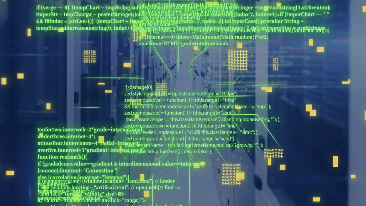 Animation of circuit board and data processing over computer servers