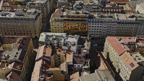 Prague-Czechia-Aerial-v49-establishing-shot-birds-eye-view,-flyover-Petrska-Ctvrt-neighborhood-capturing-Revolucni-street-and-Old-Town-cityscape-at-daytime---Shot-with-Mavic-3-Cine---November-2022