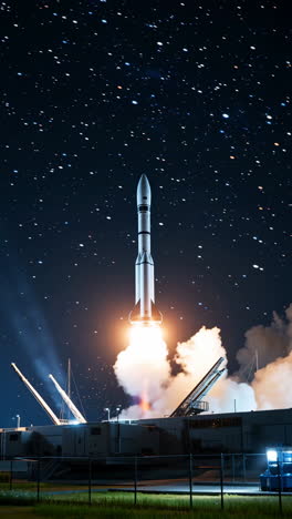 rocket launching into a starry night sky