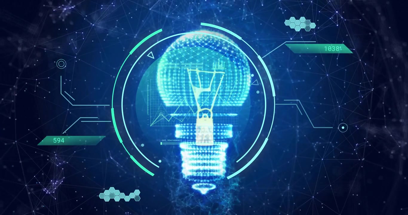 Digital Holographic Light Bulb Representing Innovation and Technology