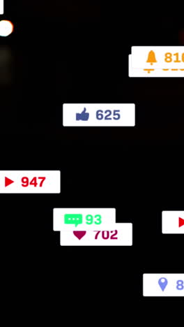 animation of social media icons and numbers over out of focus road traffic and cityscape