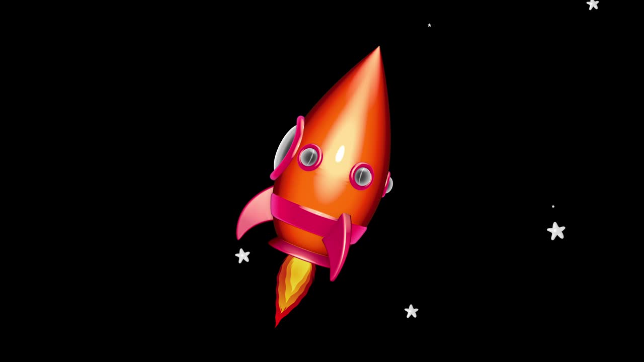 cohete espacial de dibujos animados moviéndose en el espacio
