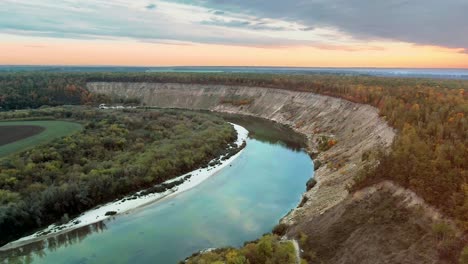 autumn river bend aerial view