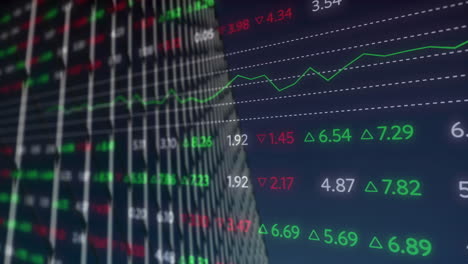 Animation-Der-Börse-Und-Diagramme-über-Der-Stadtlandschaft