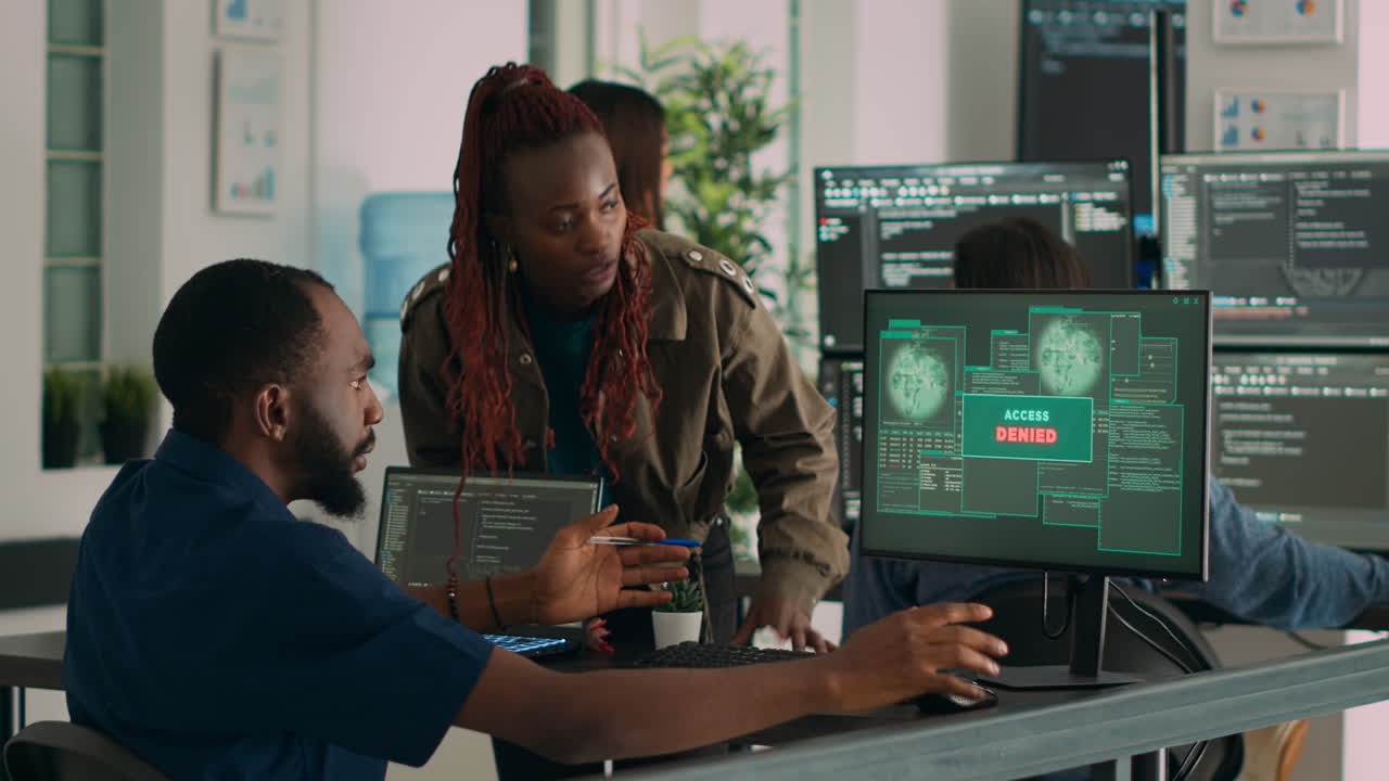 Team of coders writing data and encountering system crash