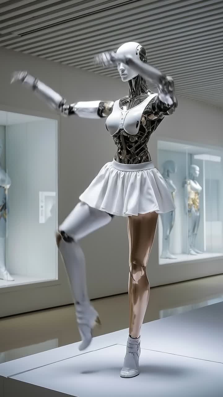 Balletdanser med humanoide robotter udstillet i udstillingshal