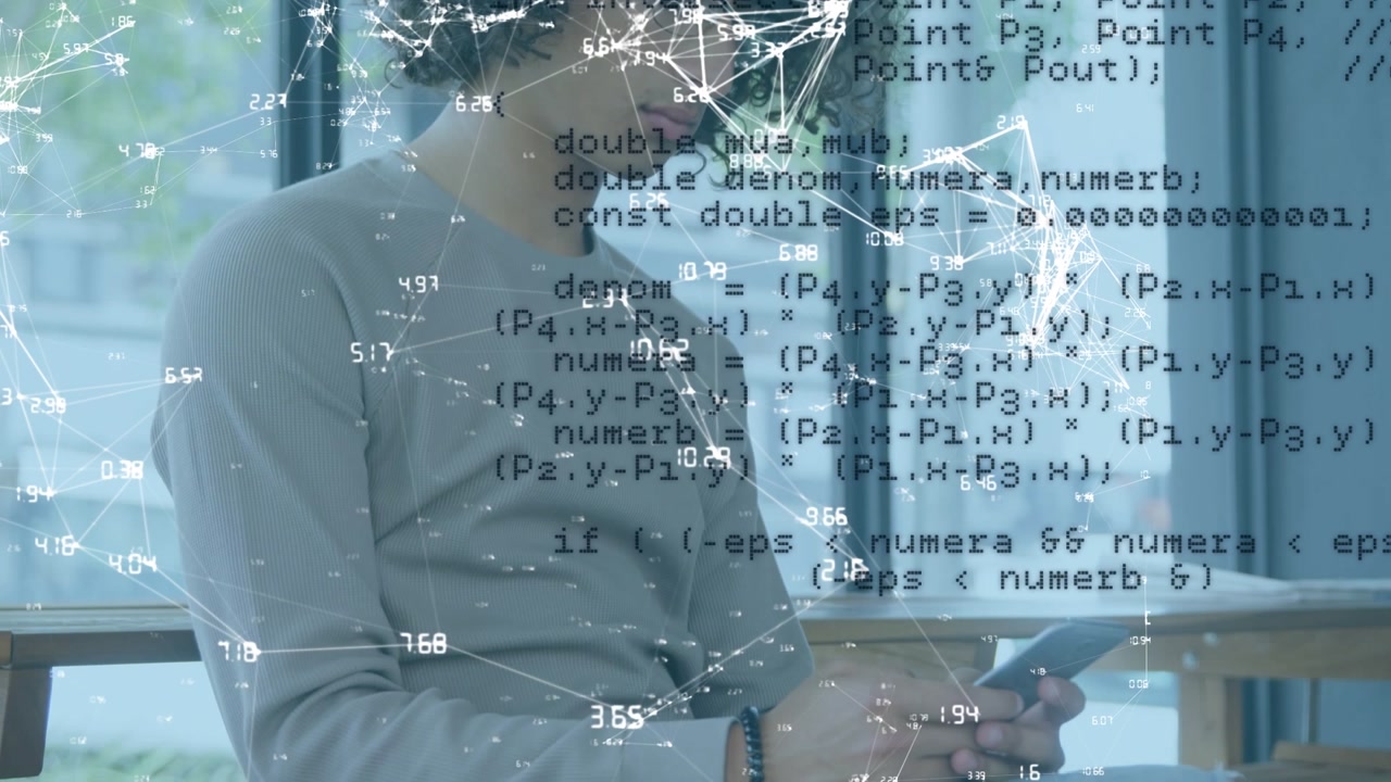 Animation of data processing over man using smartphone