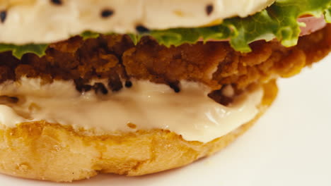close-up of a delicious crispy chicken burger