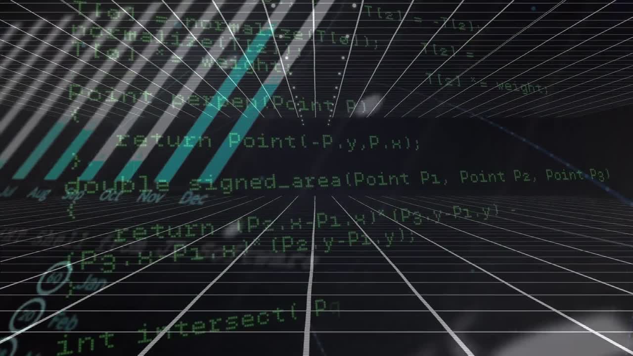 Animation of data processing on black background
