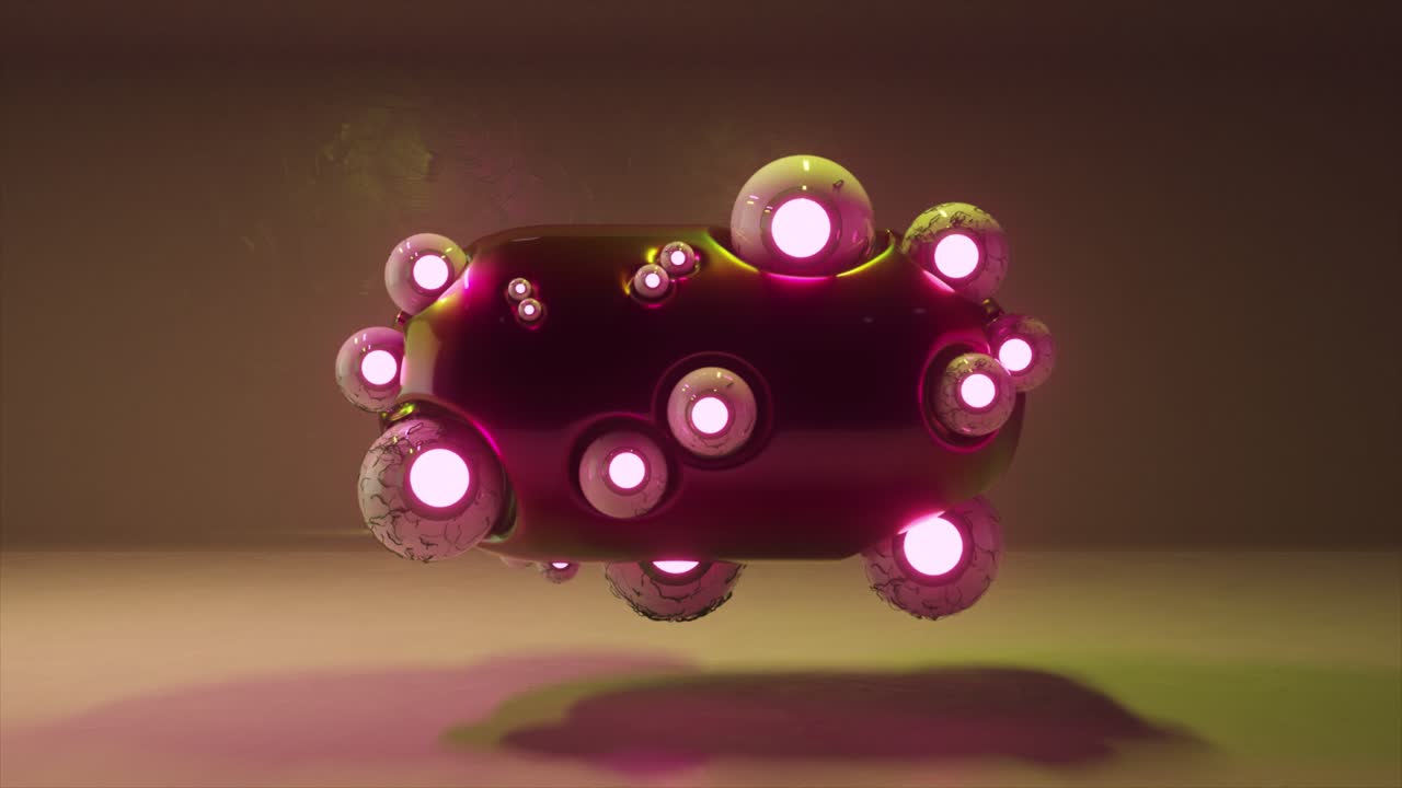 빛나는 눈을 가진 추상적인 마젠타 기하학적 물체