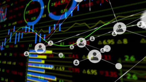 animación del procesamiento de datos financieros a través de una red de conexiones