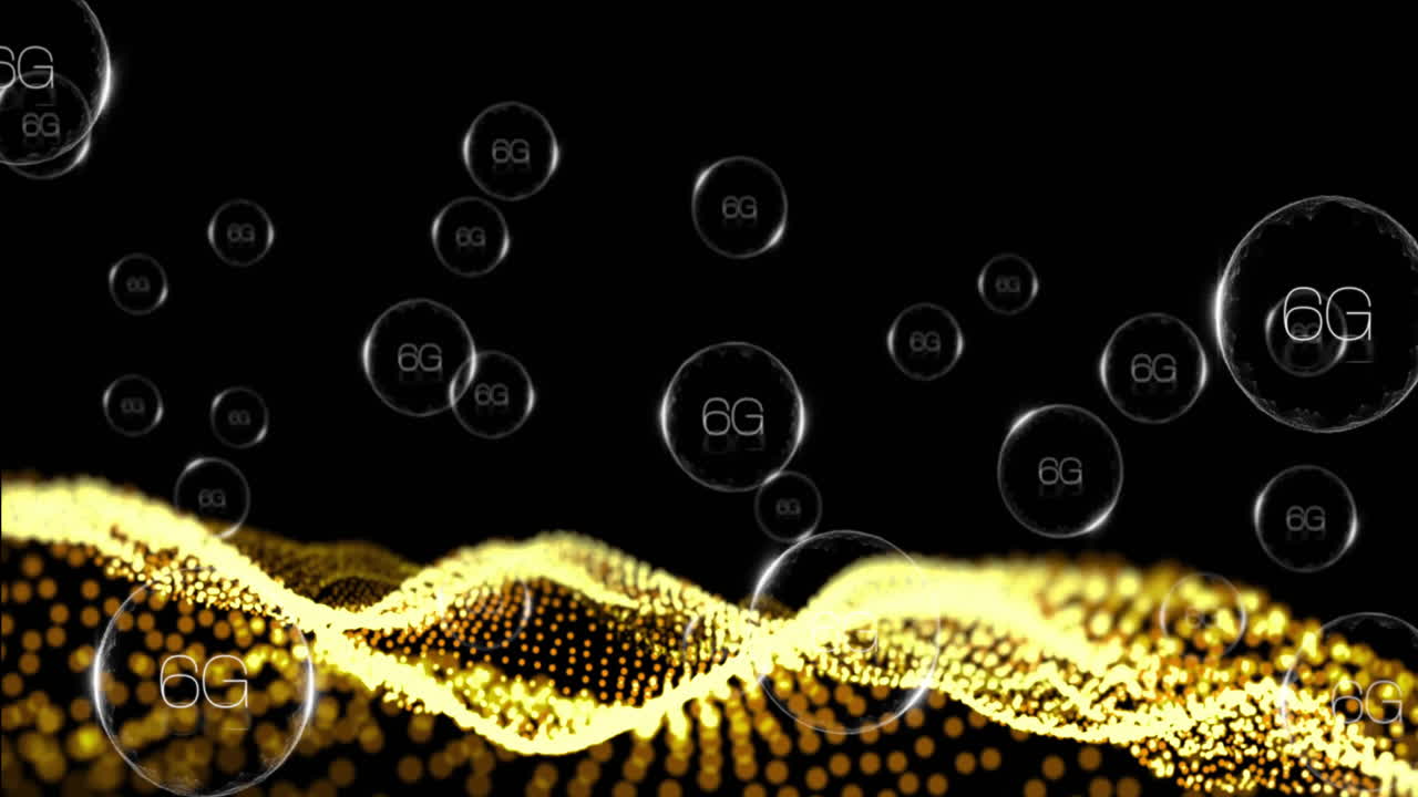 검은 바탕에 6g 텍스트를 통해 디지털 데이터 처리의 애니메이션