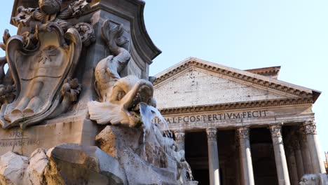 Brunnen-Des-Pantheons-Und-Das-Pantheon-Im-Hintergrund