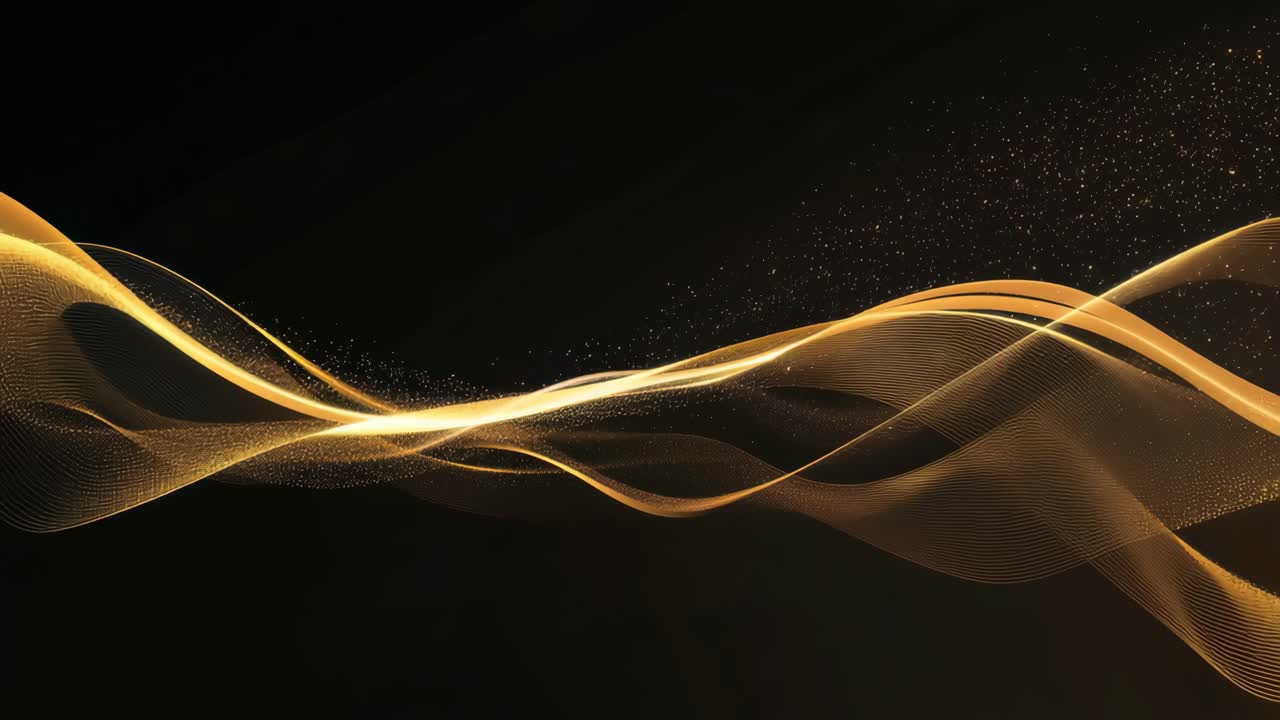 Elegant abstract video background with flowing golden waves on a dark backdrop