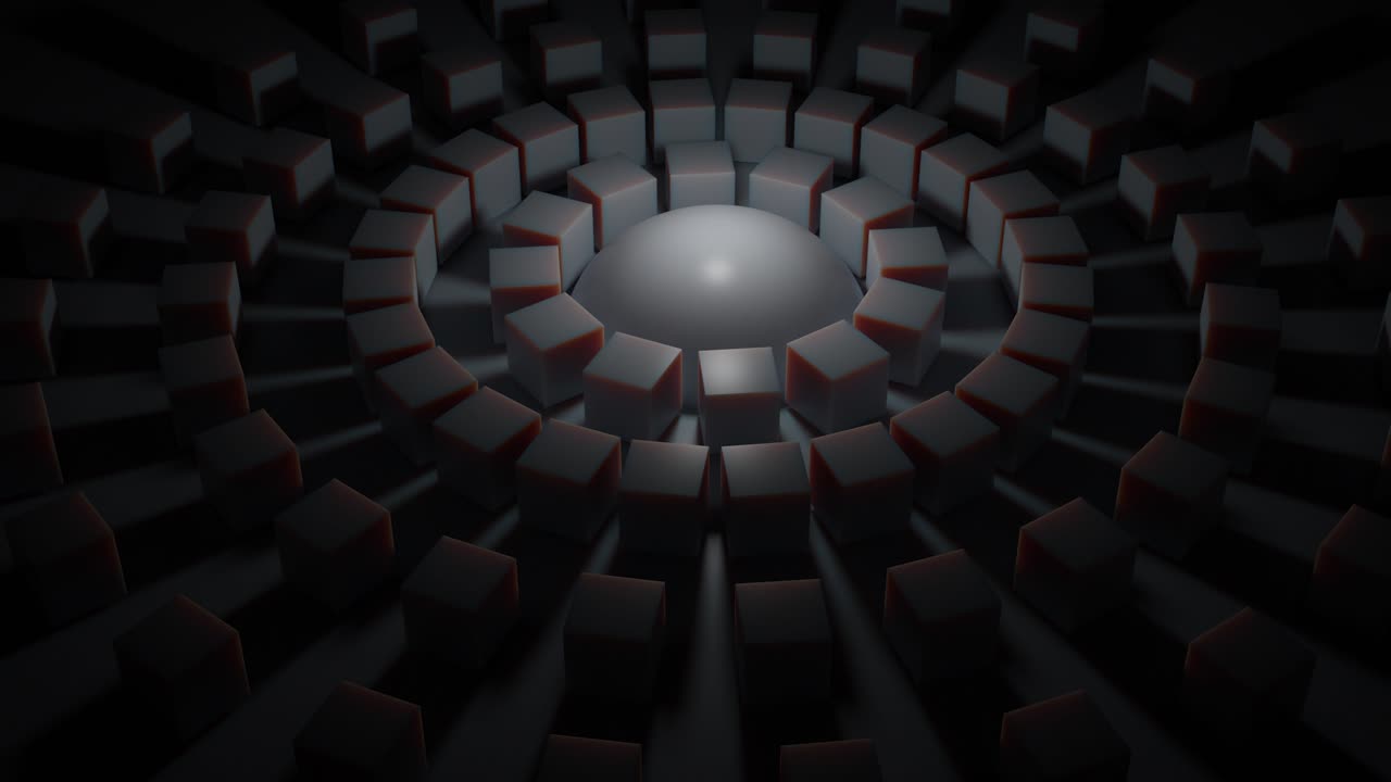 esfera 3d abstracta rodeada por cubos