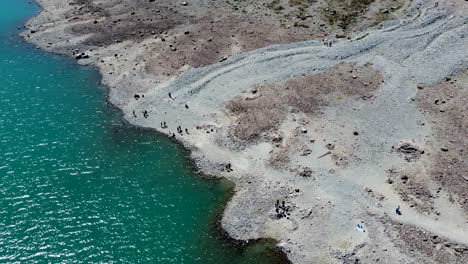 aerial: colorful lagune in sunny day