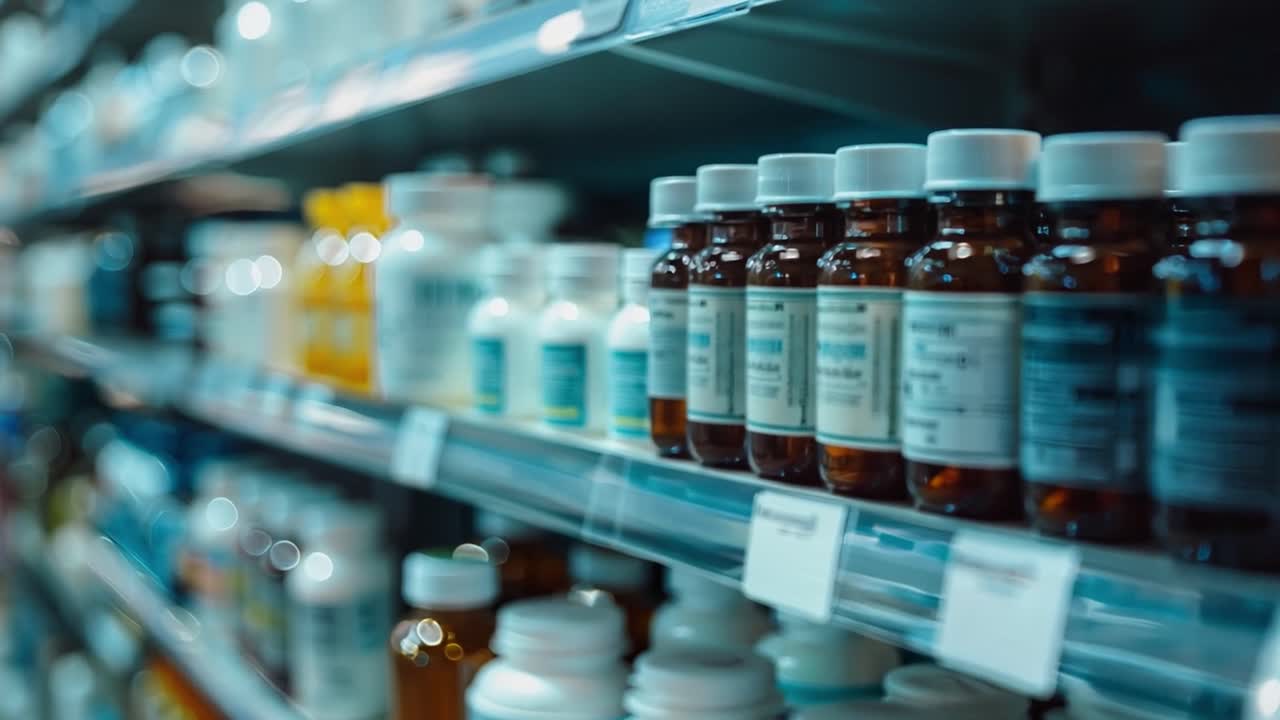 Pharmacy shelf with medicines