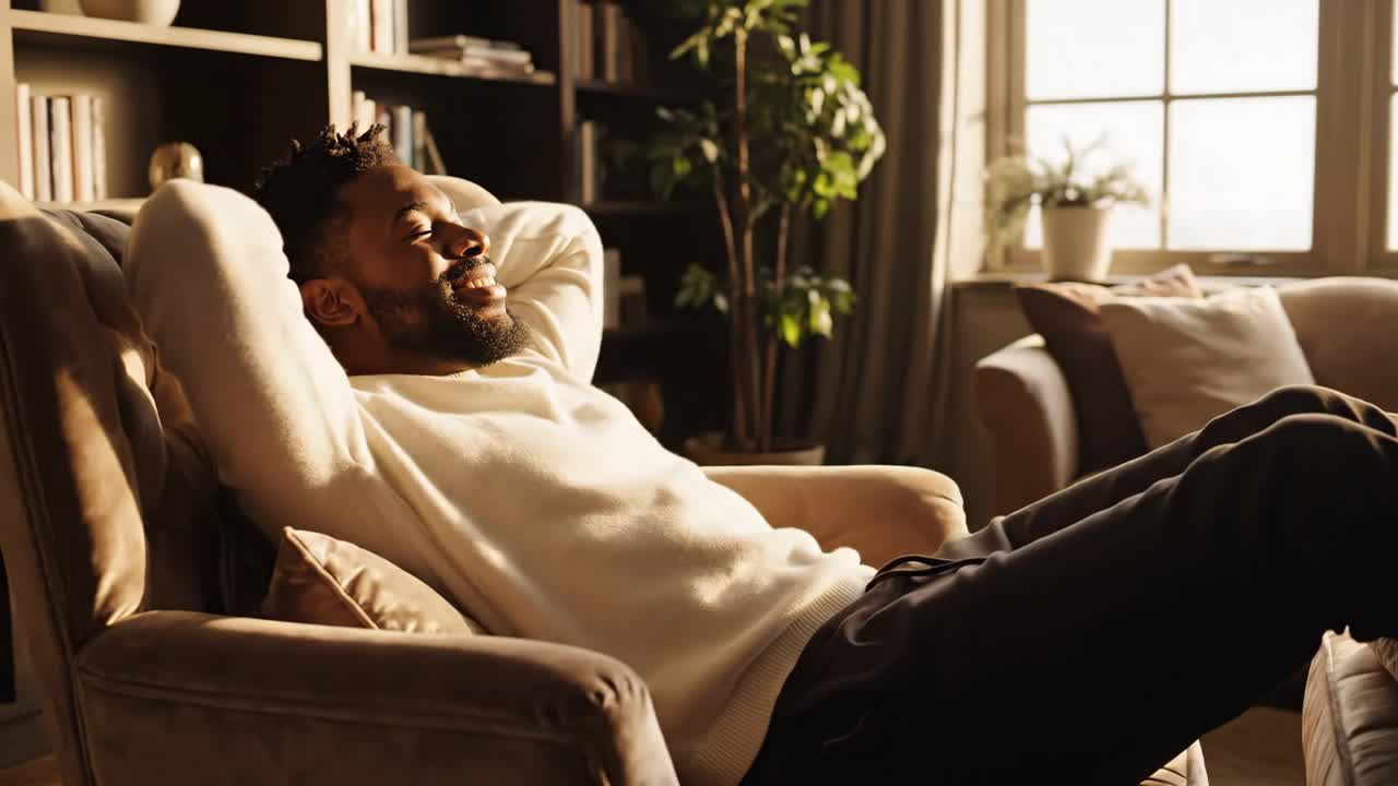 Man relaxing in a cozy chair at home