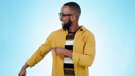 pointing, wow and face of black man