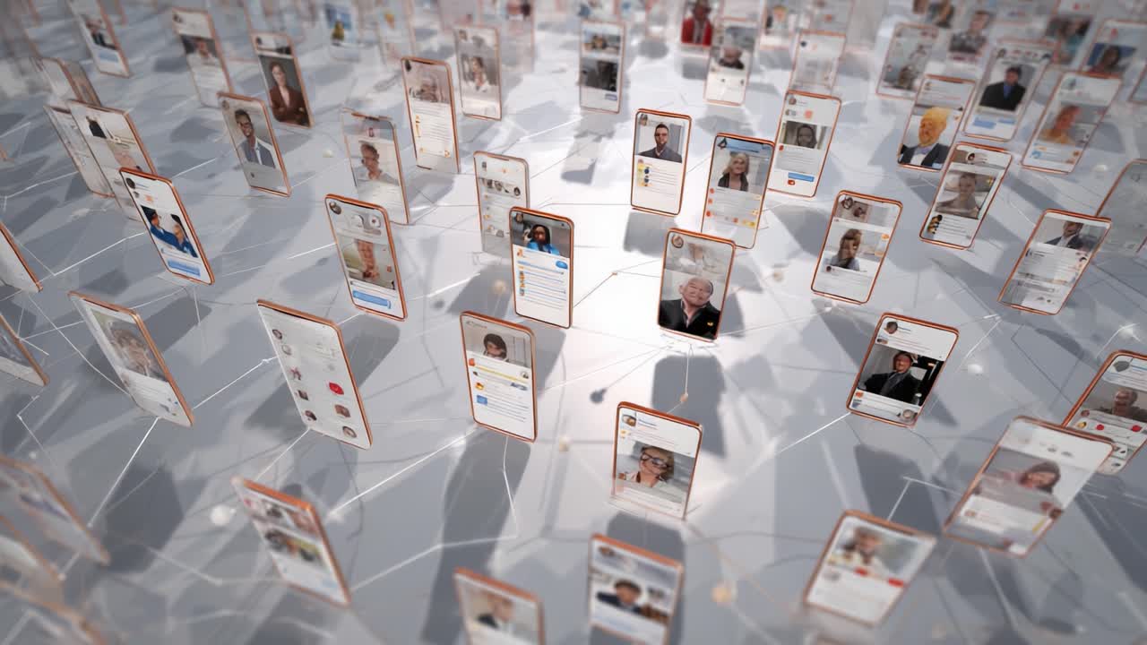 A Network of Social Connections Represented by Digital Profiles, Showcasing Diverse Individuals Linked Across a Modern Interface, Illustrating the Concept of Online Interactions and Relationships