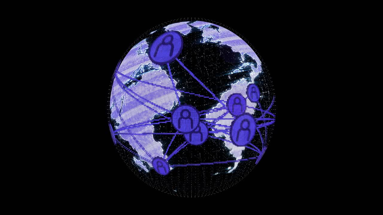 Animation of interference over globe with network of connections on black background