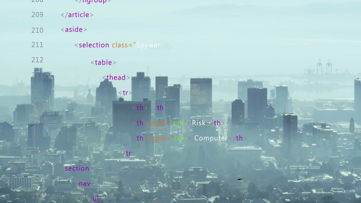 Animation of data processing against aerial view of cityscape