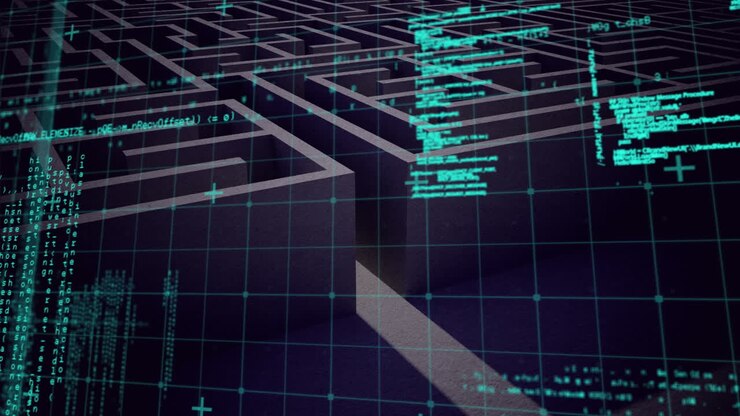 Animation of data processing over maze