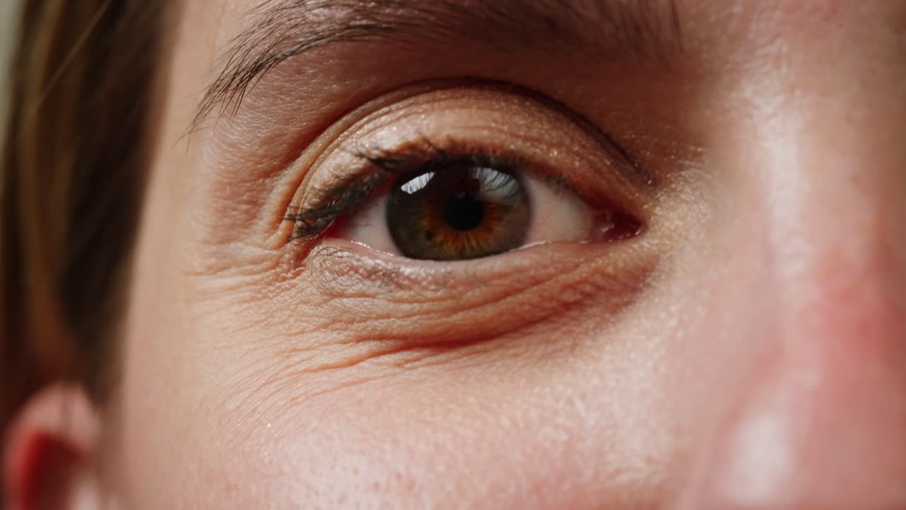 주름 이 있는 여자 의 눈 의 클로즈업