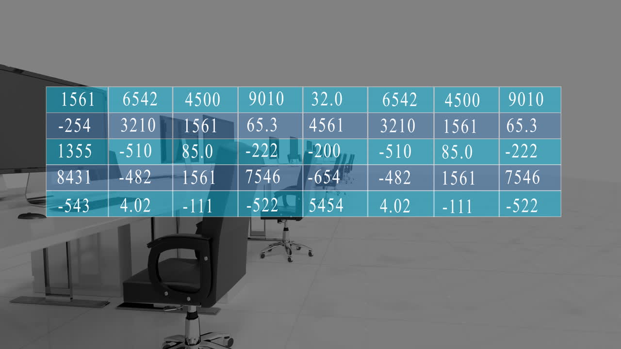 animación del procesamiento de datos financieros y estadísticas en la oficina