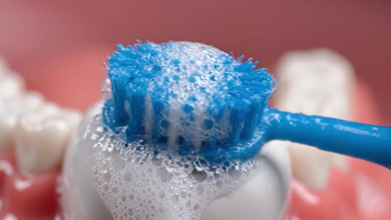 A Close-Up Perspective on Effective Oral Hygiene: Showcasing the Essential Process of Brushing Teeth with a Toothbrush and Toothpaste to Maintain Healthy Dental Care.