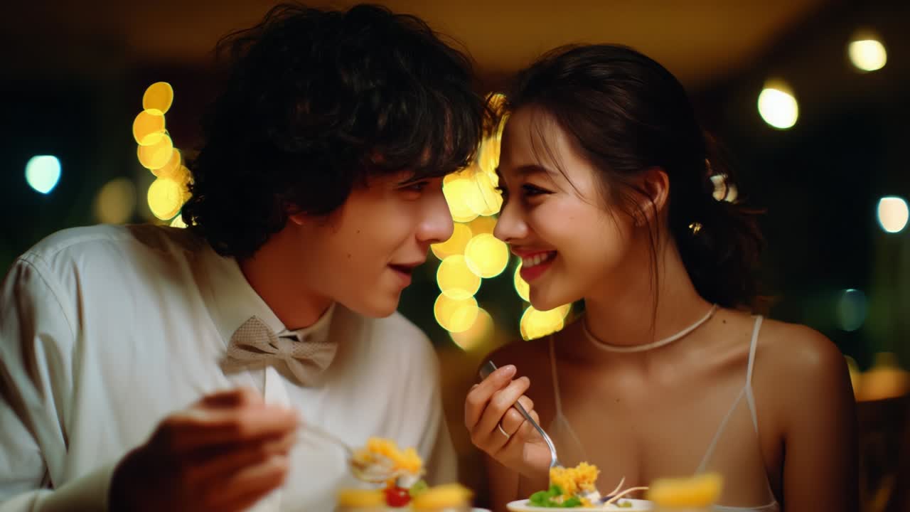 Intimate Dinner for Two: A Romantic Evening Filled with Joyful Smiles, Fine Cuisine, and Glowing Lights, Capturing the Essence of Love in a Cozy Ambiance Surrounded by Dreams and Soft Laughter