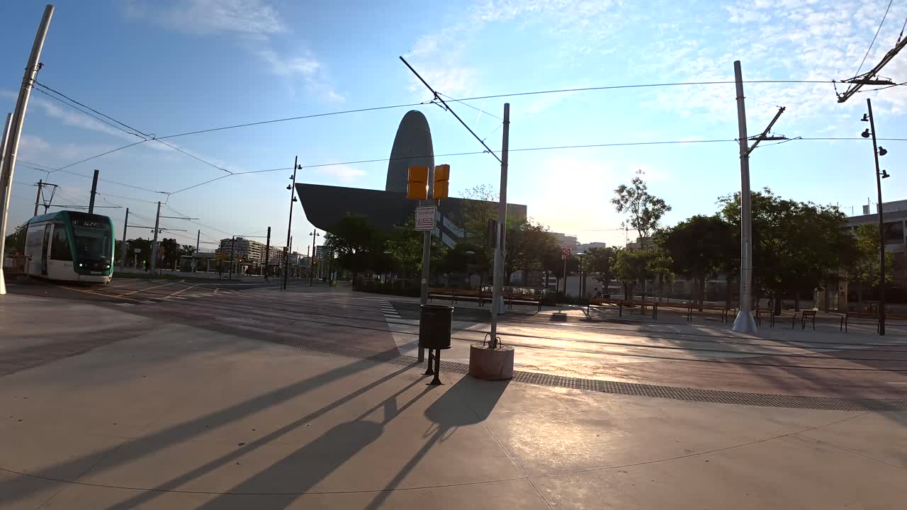Tram in Barcelona near Agbar Tower