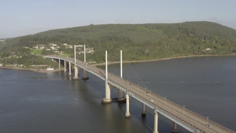 Aerial-view-of-Kessock-Bridge-on-a-sunny-day,-Inverness,-Scotland