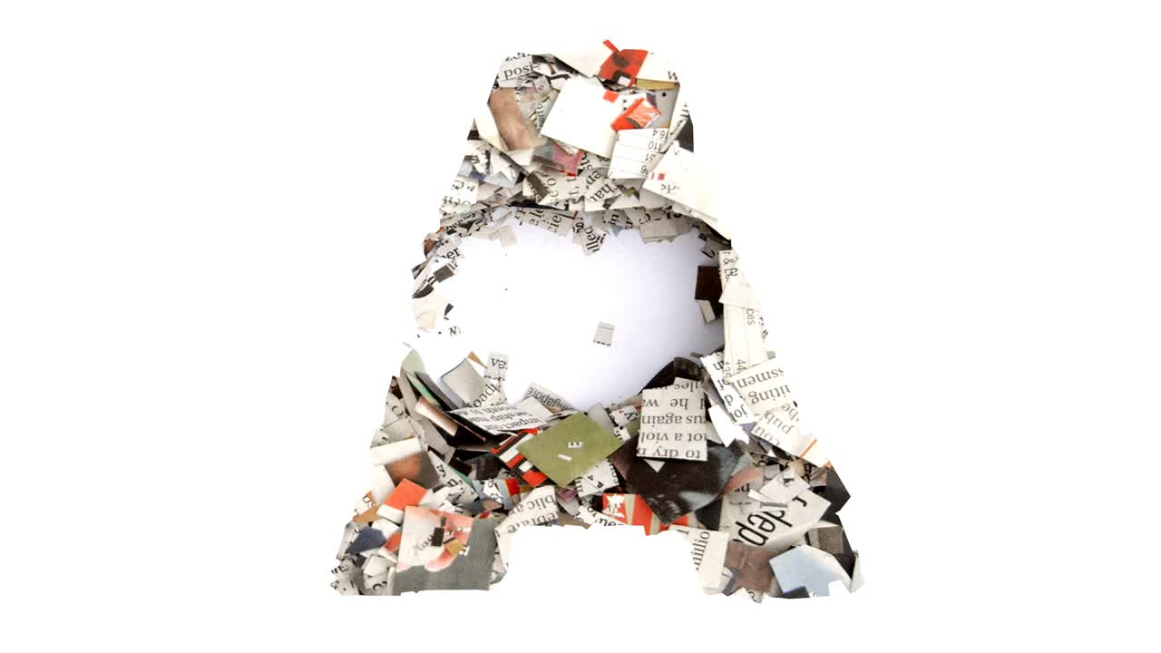 색 스 모션 루프에 고립된 신문 절단과 함께 글자 a