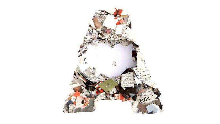 The letter A with newspaper cuttings isolated on white stop motion loop