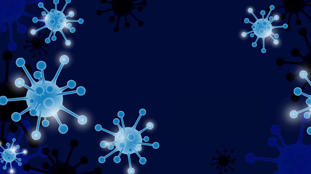Animation looping footage of Coronavirus 2019-nCov novel coronavirus concept on blue background and your copy space. Virus of flu outbreak and coronaviruses influenza as dangerous flu strain cases as a pandemic.