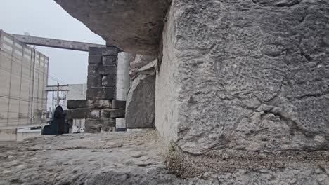 benjamin godfrey historical site with ruins of the first state prison wall close up with panning shot to reveal site