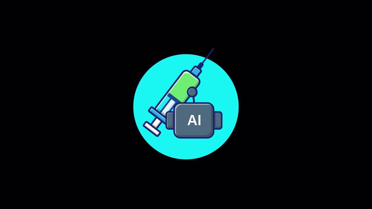 Animated AI Robot and Syringe Medical Concept
