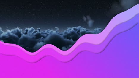 Animation-of-purple-wave-over-clouds-and-sky