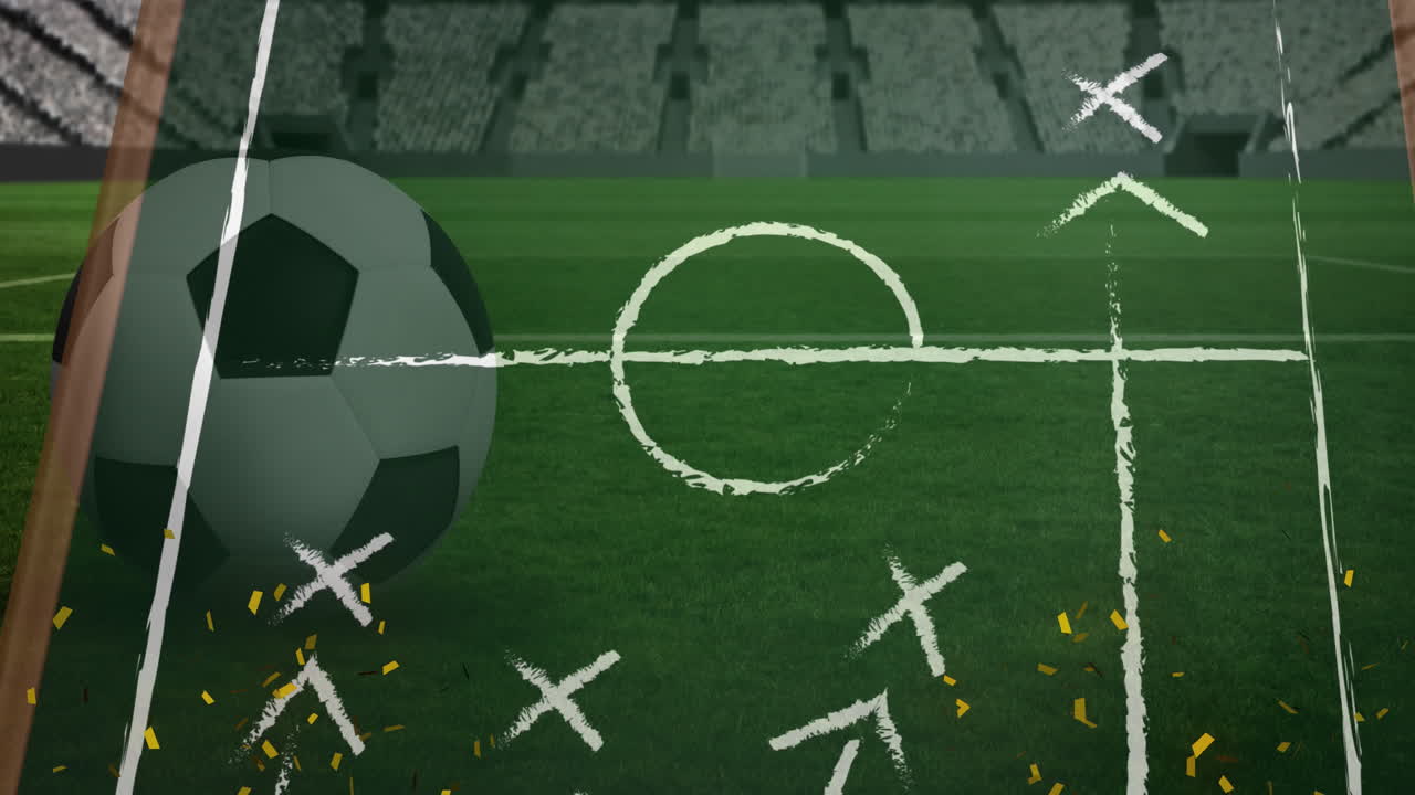 Animation af fodbold over en stadiontegning