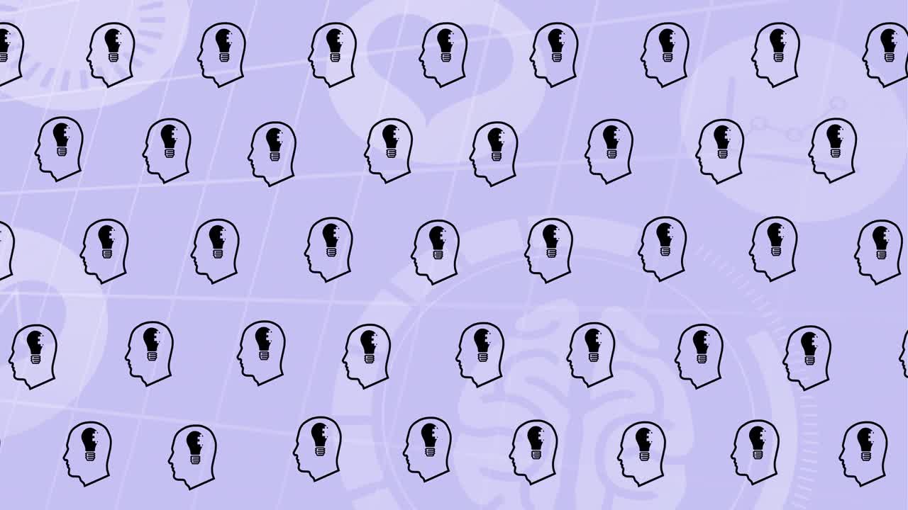 анимация головы с иконами лампочки над медицинскими иконами