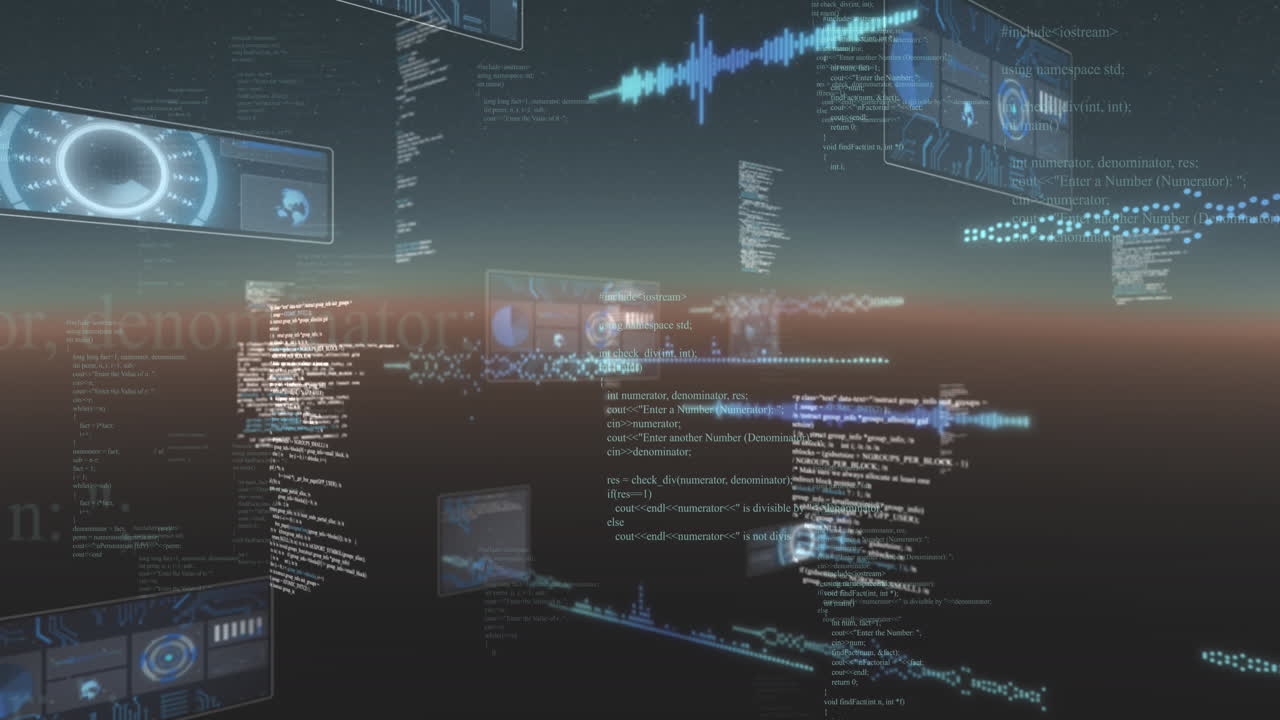 Animation of data processing on black background
