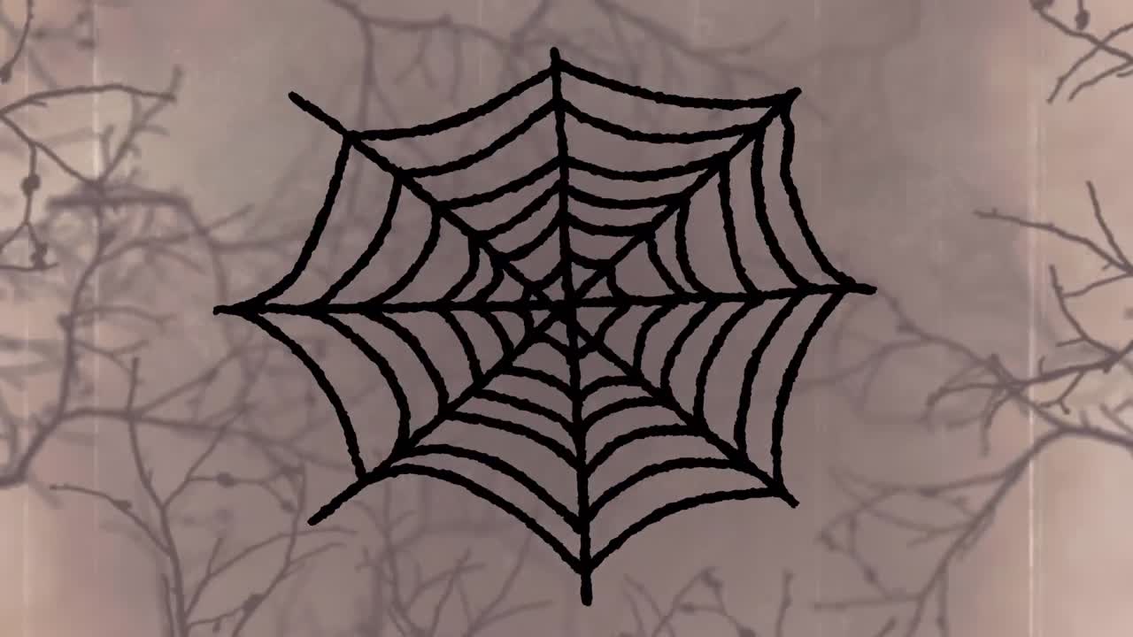 animación de la telaraña de las arañas de halloween sobre las ramas con fondo beige