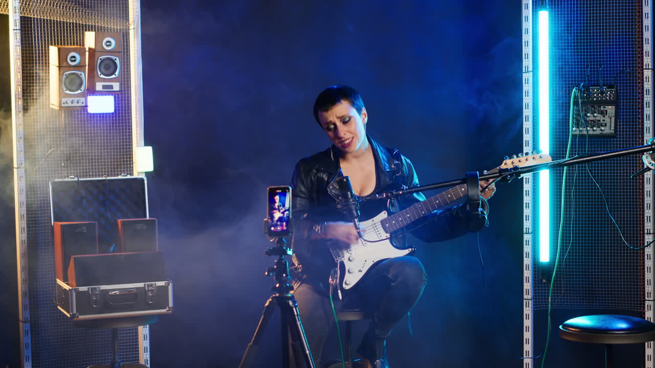 Female Musician Performing Live with Electric Guitar
