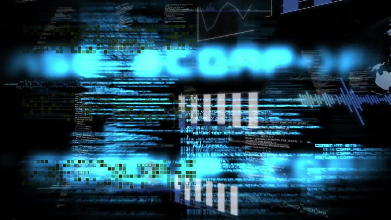 Animation of graphs, globes and computer language over abstract background