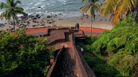 reis magos church road fort goa india drone round orbital shot view