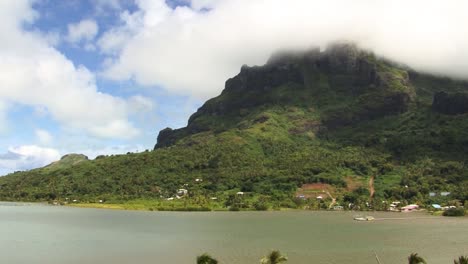 mount otemanu covered by clouds in bora bora, french polynesia