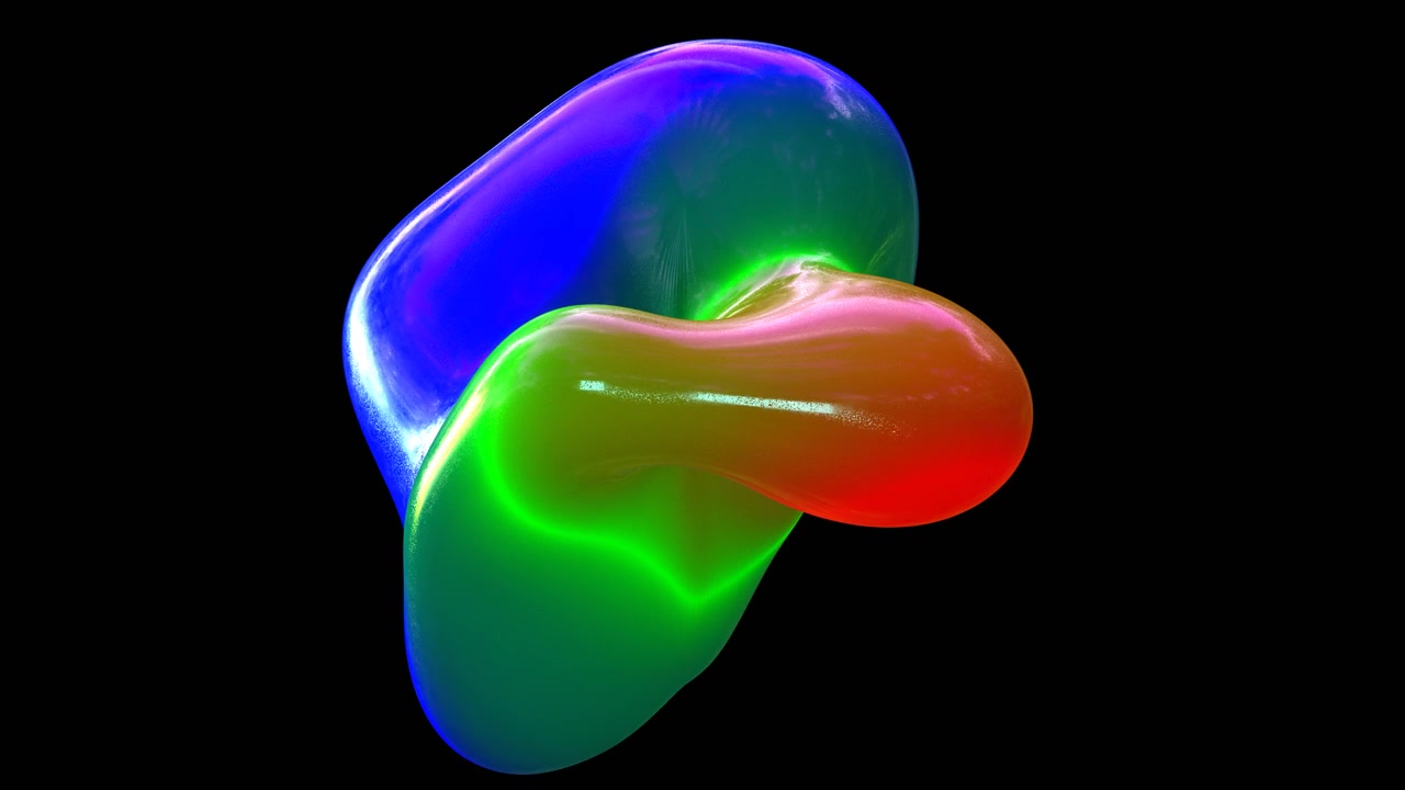 Vibrant Rainbow Glossy Fluid Abstract Organic Shape on Black Background