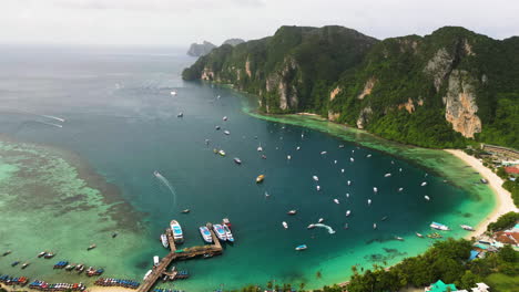 hyperlapse scenic panorama on exotic island in thailand, busy beach and lagoon